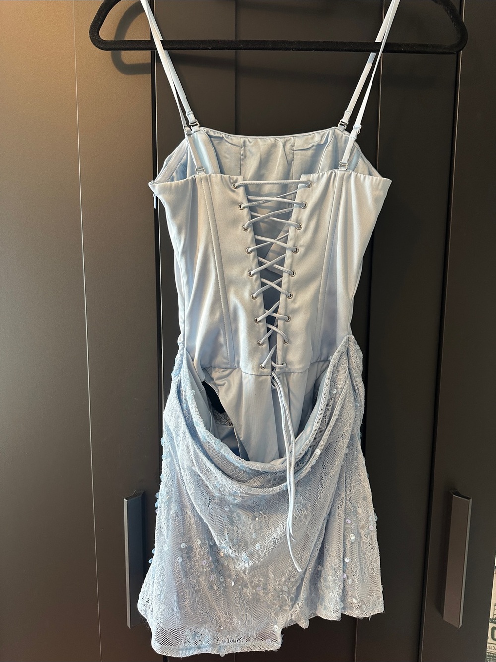 Oh Polly Light Blue Lace & Sequin Mini Dress - Picture 3 of 12